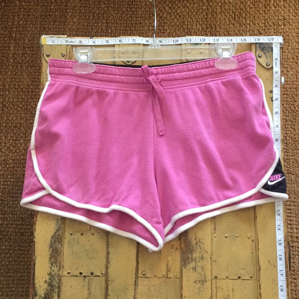 NIKE SHORTS 💯% COTTON STRETCH WORKOUT RUN GYM SHORTS 70s HEM RETRO M - Picture 2 of 8